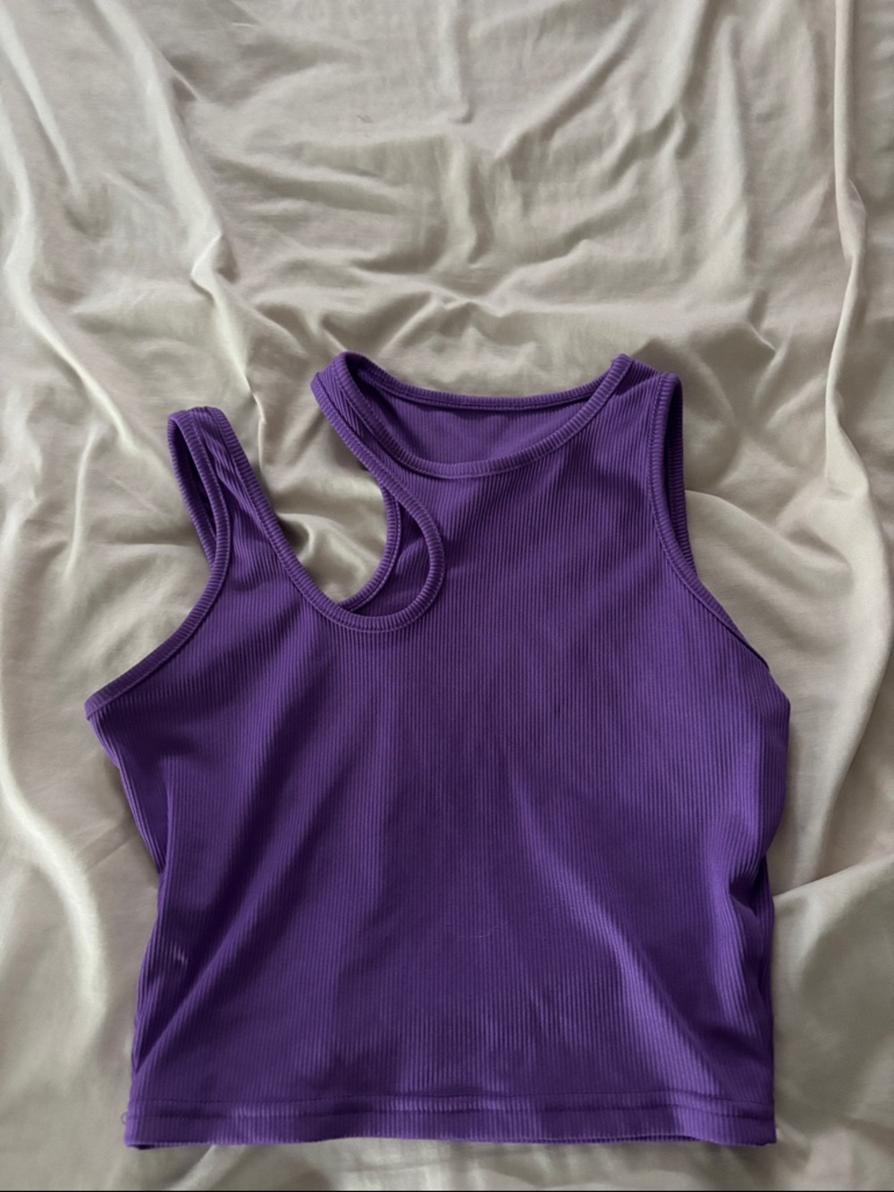 SHEIN Purple Ribbed One-Shoulder Tank Top